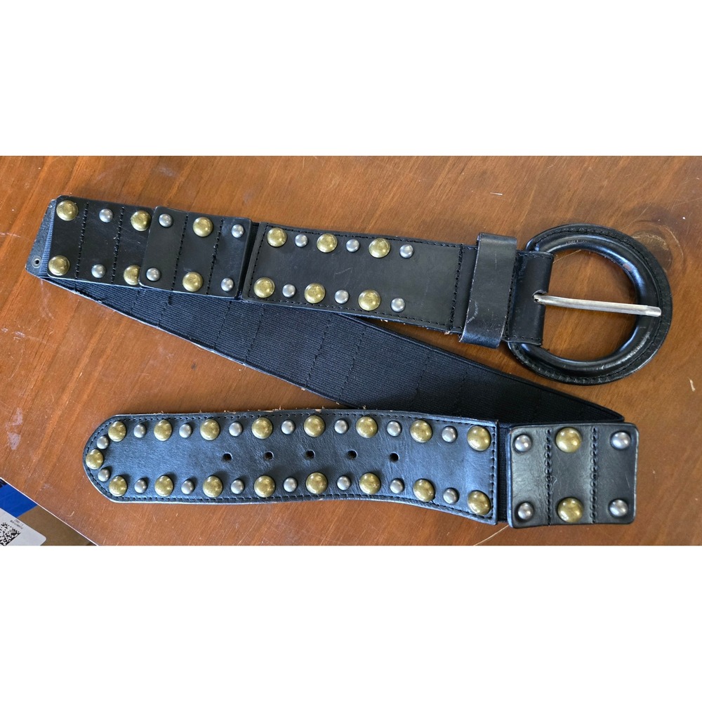 Chocolat Blu Vintage Indie Chic Black Leather Studded Elastic Belt Mixed Metal M